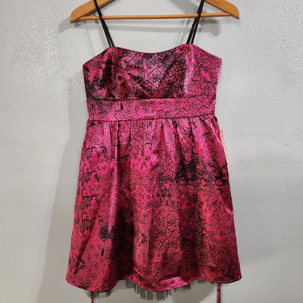 Roxy Vibrant Hot Pink Floral Dress Mid Length Size 9 Juniors Y2k